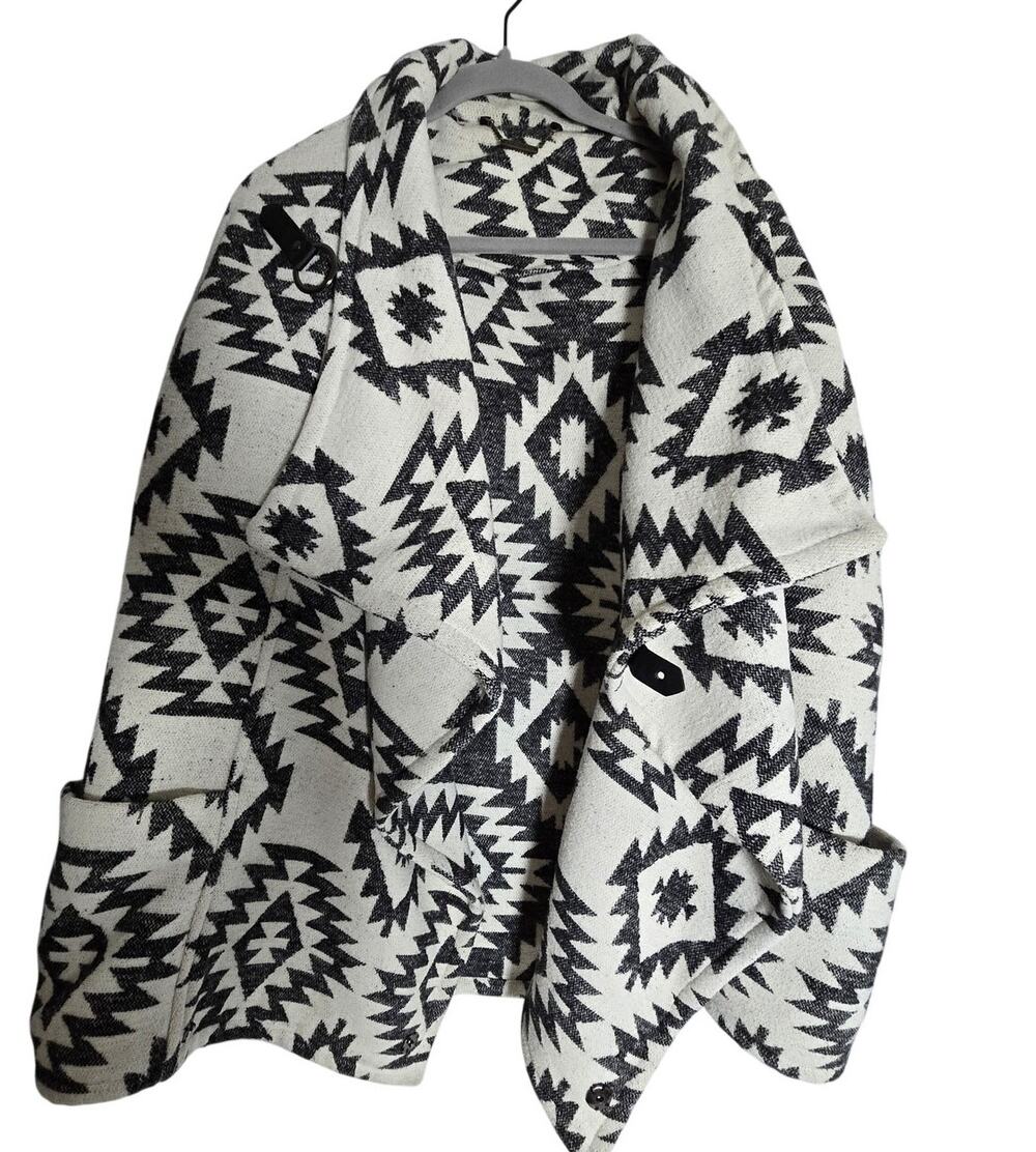 Boho Wrap Coat Anthropologie Chelan Women's Small Black White Statement Jacket